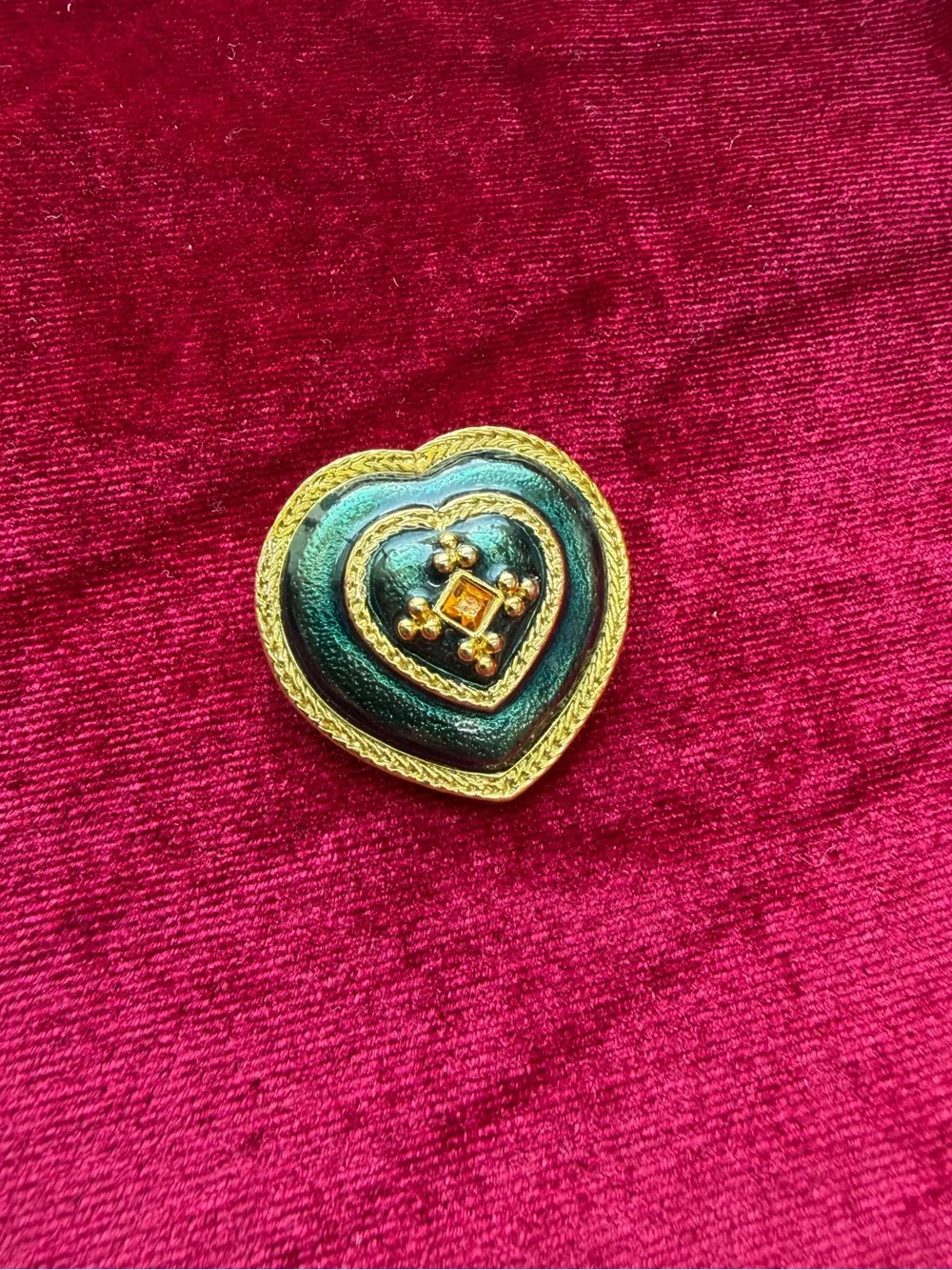 Vintage Heart Green Enamel Brooch